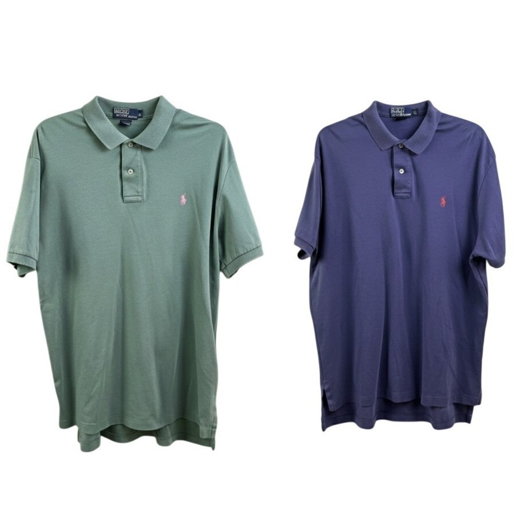 2 Polo By Ralph Lauren Green & Purple Polo Golf‎ Shirts Pink Red Pony Size Large